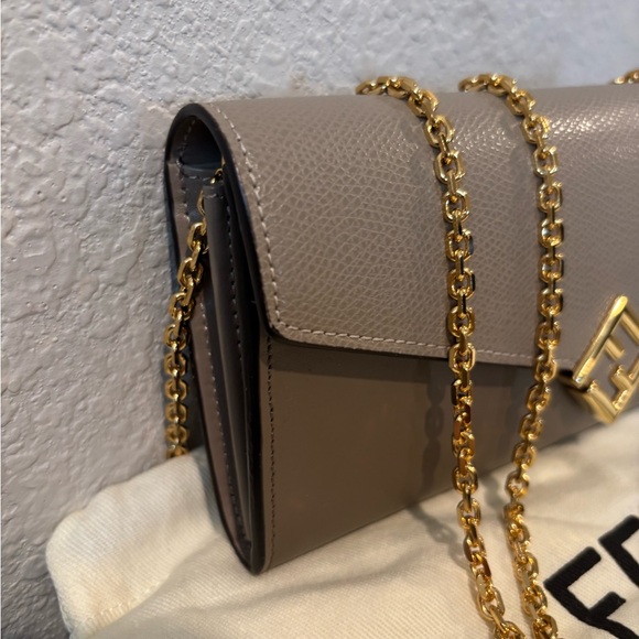 Fendi Brown Taupe Crossbody Wallet On Chain Shoulder Bag - Picture 5 of 14